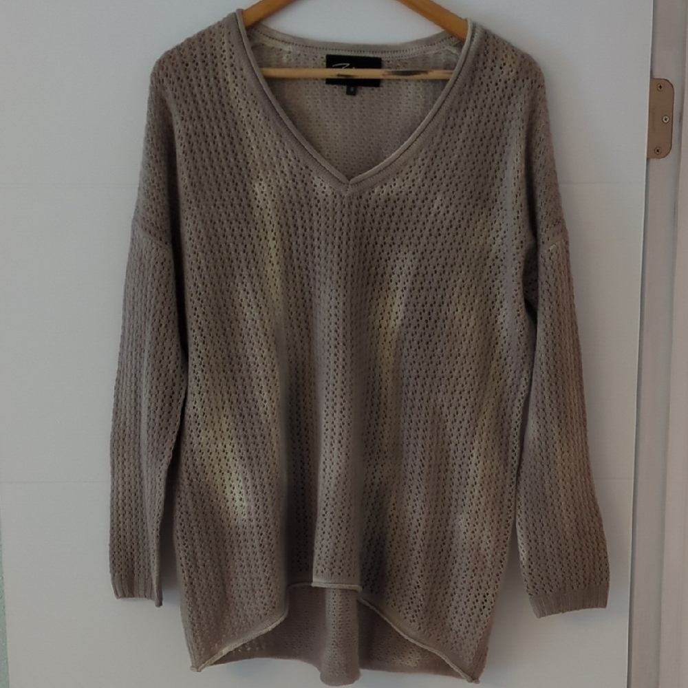 Zoe Couture Women's Beige Ombre Oversized Cashmere V Neck Boho Sweater Sz S